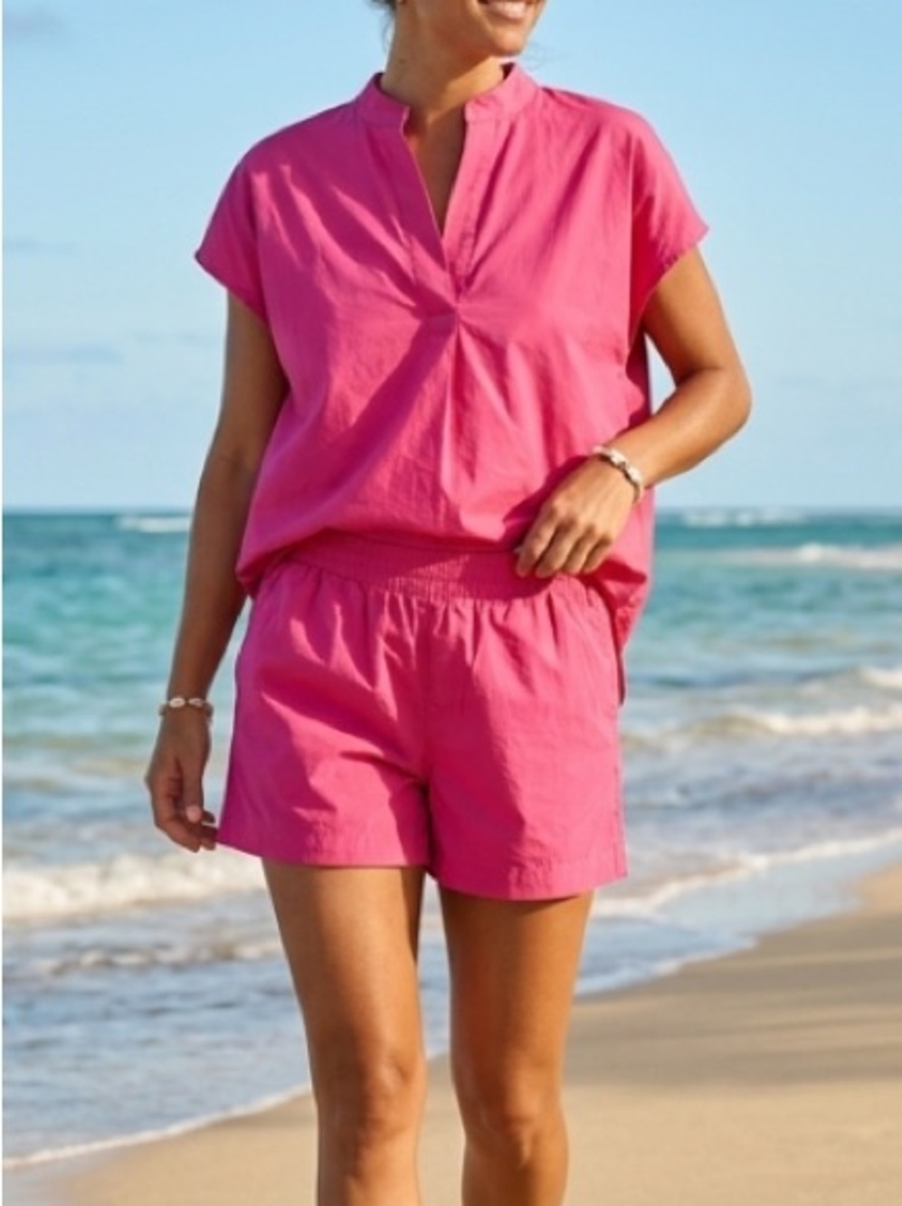 French Connection Set of Two Bright Pink Poplin Popover Fairycore Top M Short S